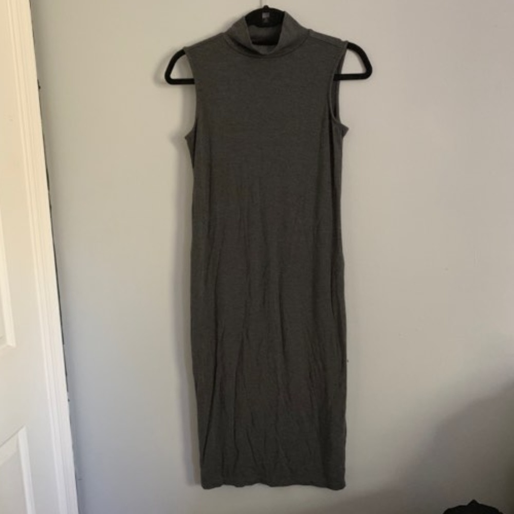 Midi High Neck Grey Dress Adrienne Vittadini